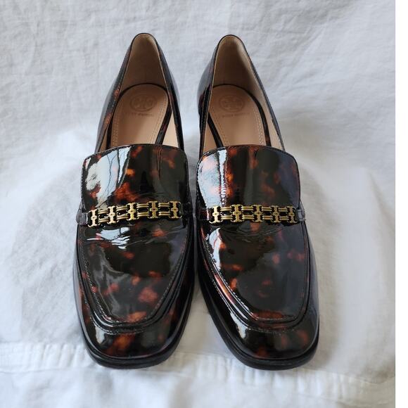 Tory Burch Tortoise Shell Patent Leather Heeled Loafers Size 9.5 - Picture 3 of 16